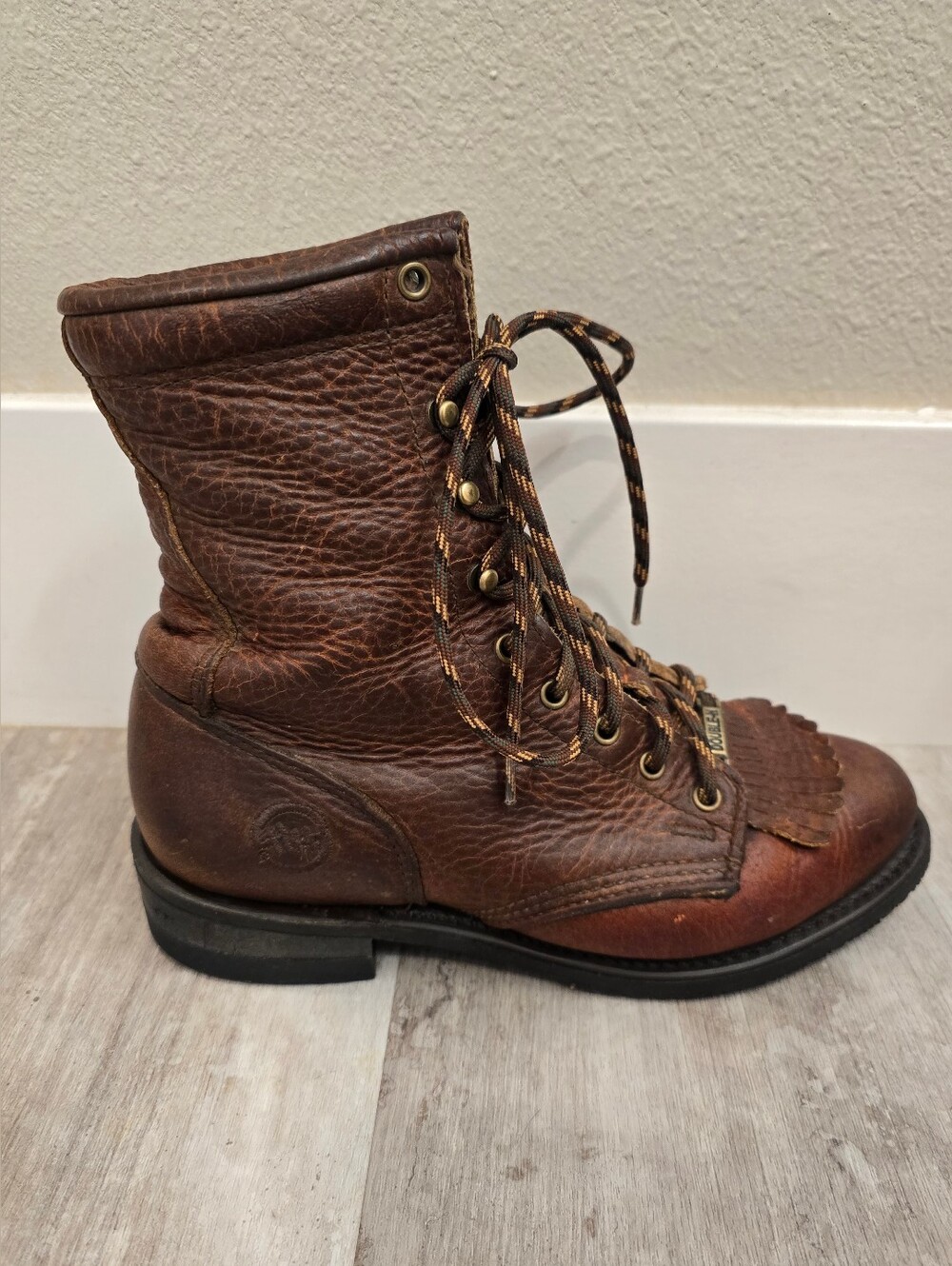 Double H Western Womens 6.5 Brown Leather Packer Lace Up